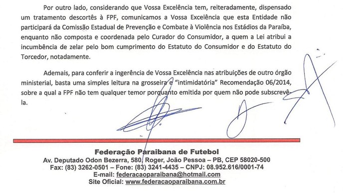 Documento, Federação Paraibana de Futebol, Valberto Lira (Foto: Divulgação / FPF) Documento, Federação Paraibana de Futebol, Valberto Lira (Foto: Divulgação / FPF)