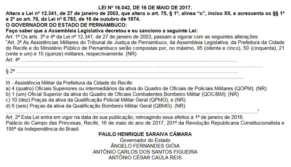 Sancionada no dia 16 deste mês, a lei foi publicada no Boletim Geral da SDS na quarta-feira (17) (Foto: Reprodução/Boletim Geral da SDS)