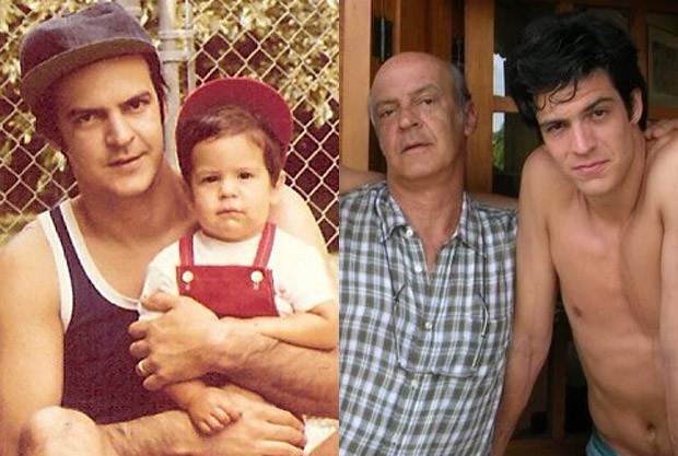 Mateus Solano com o pai, João Solano, na infância e em foto recente (Foto: Reprodução/Instagram)