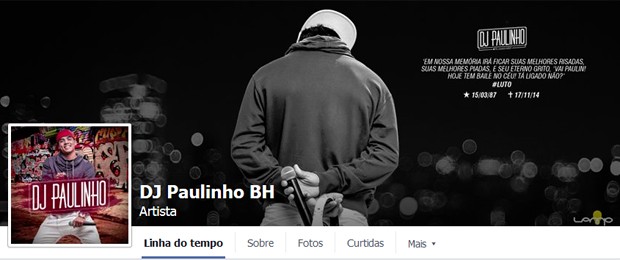 Página do DJ Paulinho mostra imagem com mensagem para o funkeiro. (Foto: Reprodução/Facebook)