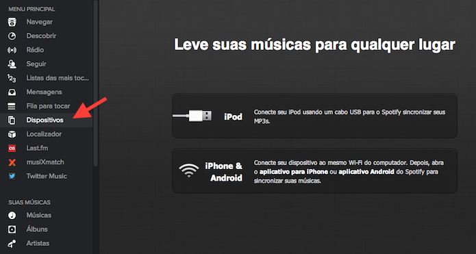 Acessando a aba de dispositivos do Spotify (Foto: Reprodução/Marvin Costa)
