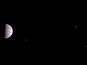 Imagem feita pela JunoCam mostra Júpiter e três das quatro luas do planeta (Foto: NASA/JPL-Caltech/SwRI/MSSS) Imagem feita pela JunoCam mostra Júpiter e três das quatro luas do planeta (Foto: NASA/JPL-Caltech/SwRI/MSSS)