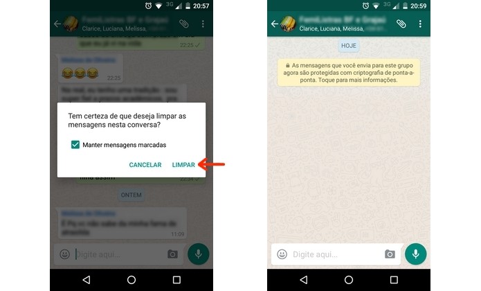 Grupo de WhatsApp com conversa apagada (Foto: Reprodução/Raquel Freire)