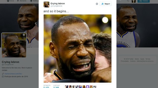 A foto do jorador chorando levou até à crição de uma página no Twitter chamada LeBron chorando (Foto: Reprodução Twitter)