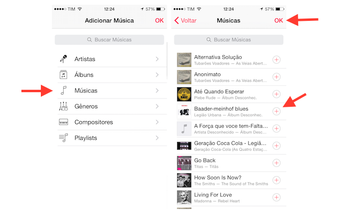 Acessando a lista de música para criar uma playlist na Apple Music pelo iPhone (Foto: Reprodução/Marvin Costa)