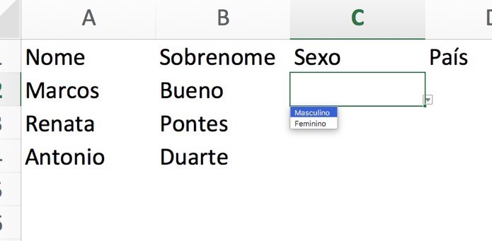 Lista disponível na célula escolhida (Foto: Reprodução/André Sugai)