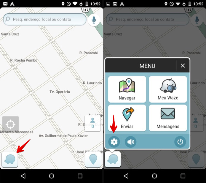 Acesse as configurações do Waze (Foto: Reprodução/Helito Bijora) Acesse as configurações do Waze (Foto: Reprodução/Helito Bijora)