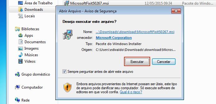 Autorizando a execução do Microsoft Fix it 50267 (Foto: Reprodução/Edivaldo Brito)