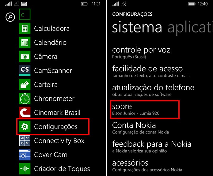 Windows Phone pode ter versão descoberta a partir das configurações do telefone (Foto: Reprodução/Elson de Souza)