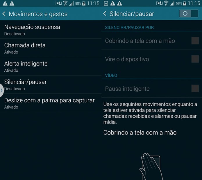 Controle por gestos do Galaxy S5 (Foto: Reprodução) Controle por gestos do Galaxy S5 (Foto: Reprodução)