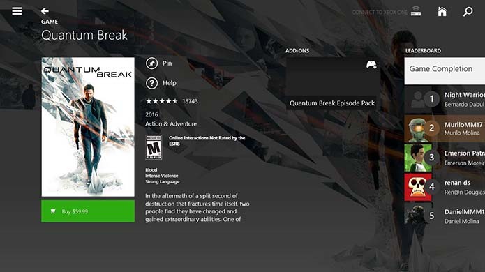 Também é possível comprar jogos de Xbox One no Smartglass (Foto: Reprodução/Murilo Molina)