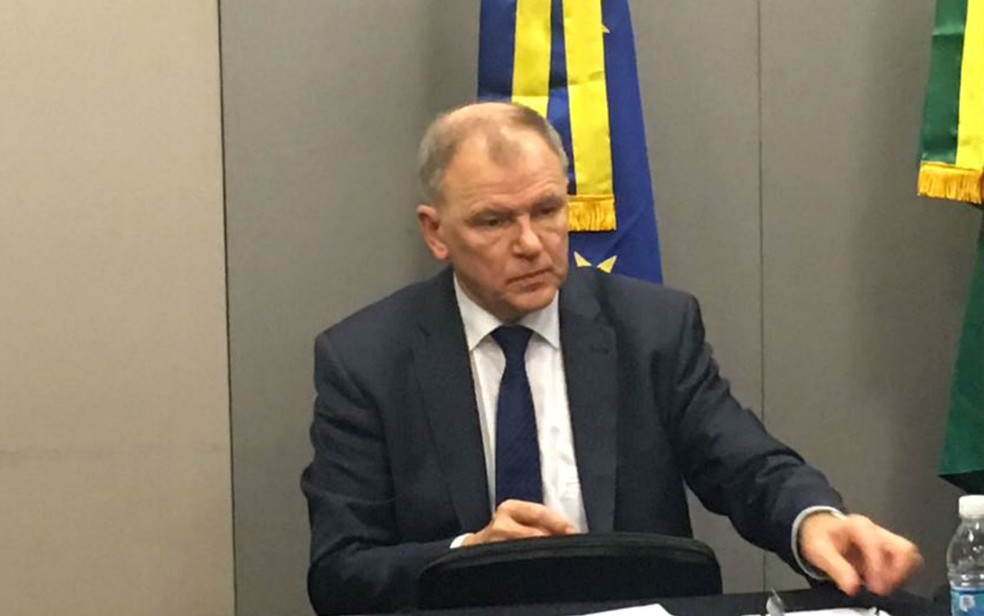 Comissário da União Europeia para Saúde e Segurança Alimentar, Vytenis Andriukaitis, apresentou plano de cooperação com o Brasil nesta quarta (29) (Foto: Luiza Garonce/G1)