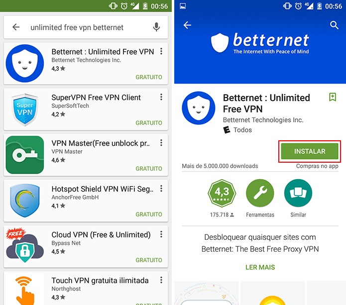 Betternet é um aplicativo para Android e iOS que altera VPN e faz WhatsApp funcionar (Foto: Reprodução/Elson de Souza)