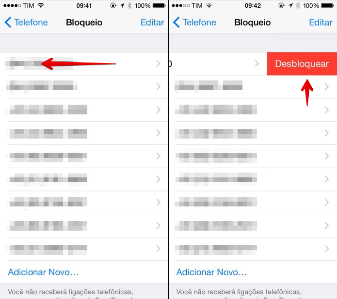 Desbloqueando um número no iOS (Foto: Reprodução/Helito Bijora)