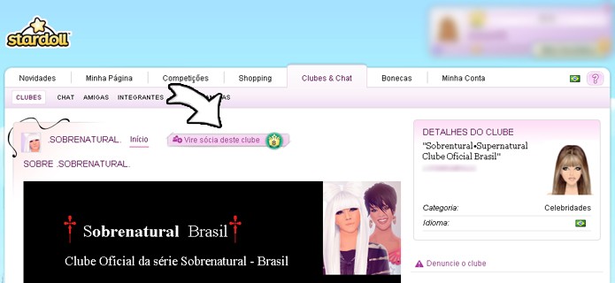 Clique no botão que diz Vire sócia desse Clube para entrar nele (Foto: Reprodução)