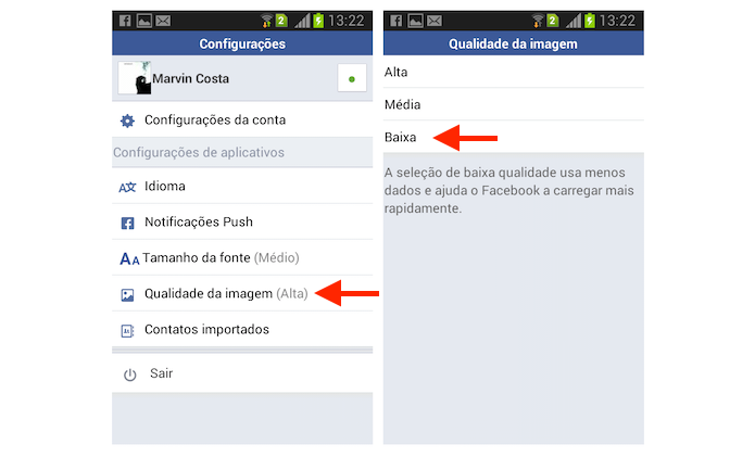 Reduzindo a qualidade das imagens do Facebook Lite para Android (Foto: Reprodução/Marvin Costa)