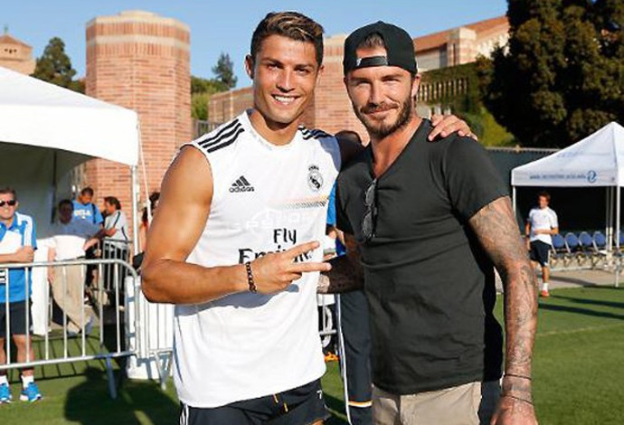 Beckham e Cristiano Ronaldo treino Real Madrid (Foto: Divulgalção / Site Oficial do Real Madrid)