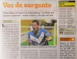 Diário Olé sobre Vélez x Atlético-PR (Foto: Fernando Freire)