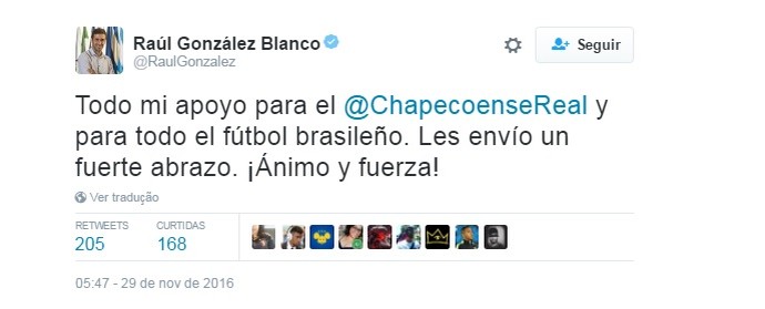 Chapecoense Raúl González Twitter (Foto: Reprodução/Twitter)