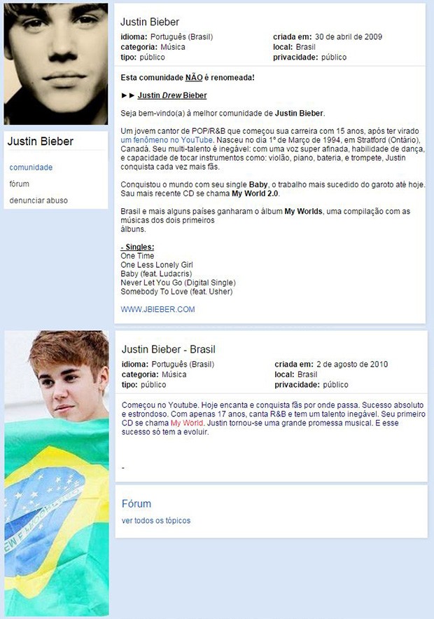 Orkut - Justin Bieber (Foto: Orkut / Reprodução )