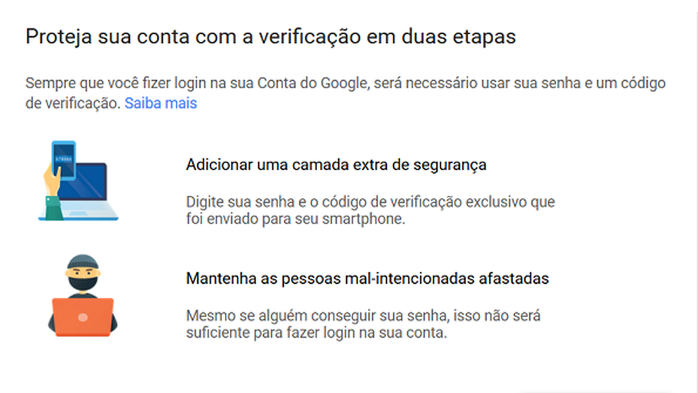 O Google oferece o recurso de verificação em duas etapas (Foto: Reprodução/Luciana Anselmo)