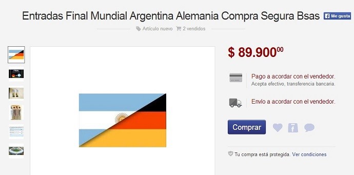 Ingressos para final Argentina x Alemanha