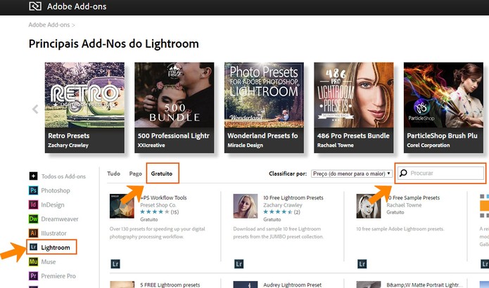 Acesse o site de complementos do Adobe Add-ons para Lightroom (Foto: Reprodução/Barbara Mannara)
