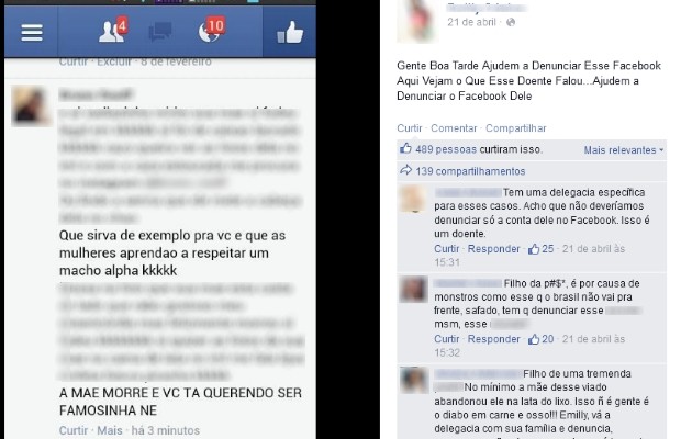 Filha de dançarina recebe ameça e ofensa em perfil do Facebook, em Anápolis, Goiás (Foto: Reprodução/Facebook)