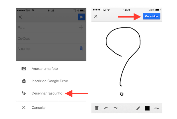 Utilizando a ferramenta de rascunho do aplicativo do Gmail para iOS (Foto: Reprodução/Marvin Costa)