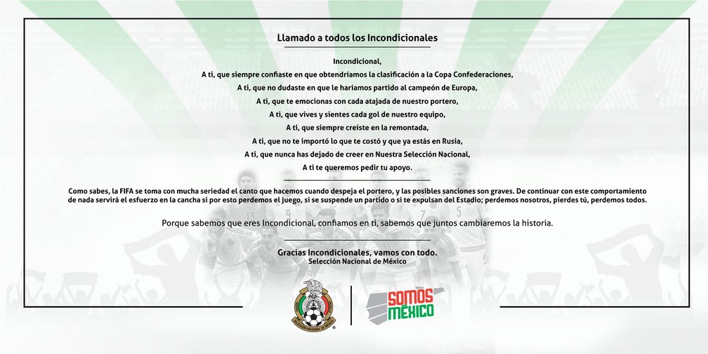 Comunicado México gritos homofobicos (Foto: Reprodução)