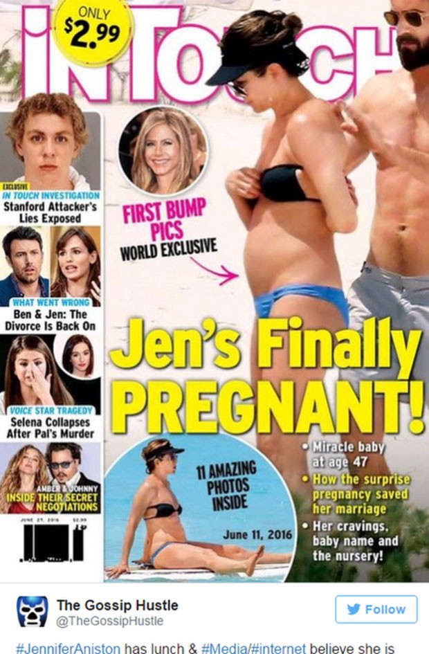 Capa da revista 'In Touch Weekly' foi alvo de crítica do artigo de Jennifer Aniston (Foto: Reprodução)