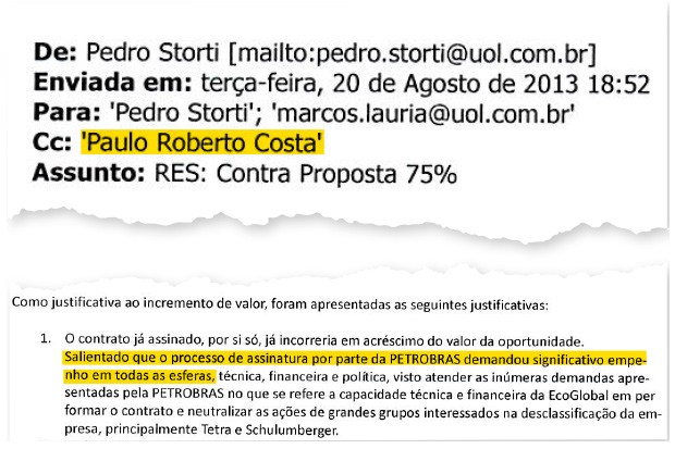 EMPENHO E-mail com cópia para Paulo Roberto Costa. Seu autor afirma que a empresa se empenhou para ter contratos com  a Petrobras (Foto: Reprodução)