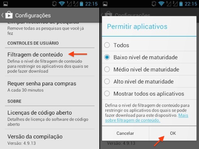 Ativando filtragem de conteúdo (Foto: Reprodução/Helito Bijora)