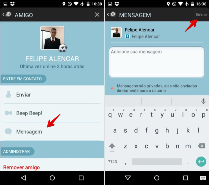 Enviando uma mensagem no Waze (Foto: Reprodução/Helito Bijora)