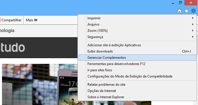 Acesse o gerenciador de complementos do IE (Foto: Reprodução/Helito Bijora) 