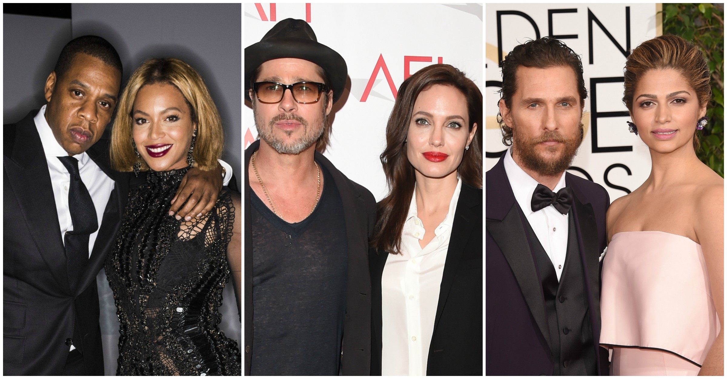 Beyoncé com Jay-Z, Angelina Jolie com Brad Pitt, e Matthew McConaughey com Camila Alves. (Foto: Getty Images)
