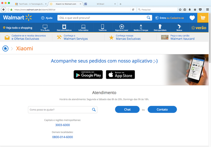 Página dedicada à Xiaomi no site do Walmart (Foto: Reprodução/TechTudo) Página dedicada à Xiaomi no site do Walmart (Foto: Reprodução/TechTudo)