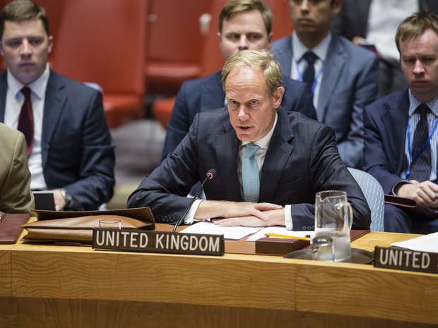 Representante do Reino Unido discursa em reunião na ONU em Nova York neste domingo (25) (Foto: Manuel Elias / United Nations / AFP)
