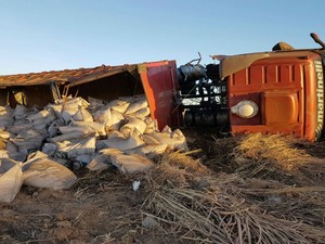 Carreta estava carregada de açúcar no momento do acidente (Foto: Blog do Sigi Vilares)