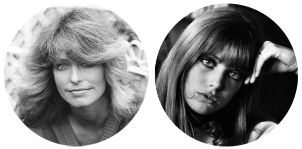 Jane Birkin: “É a minha preferida. Tenho usado demais como referência nas clientes que querem um visual jovem.”  Farrah Fawcett: “O franjão da maior das Panteras ficou meio datado... Sem tanto volume, porém, é uma opção prática.” (Foto: Getty Images)