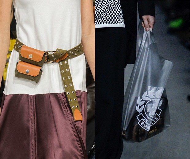 BATALHA DE ACESSÓRIOS: O  cinto com mini pochetes da JW Anderson ou a sacola plástica da Burberry? (Foto: Reprodução/ Instagram, IMaxTree e Getty)