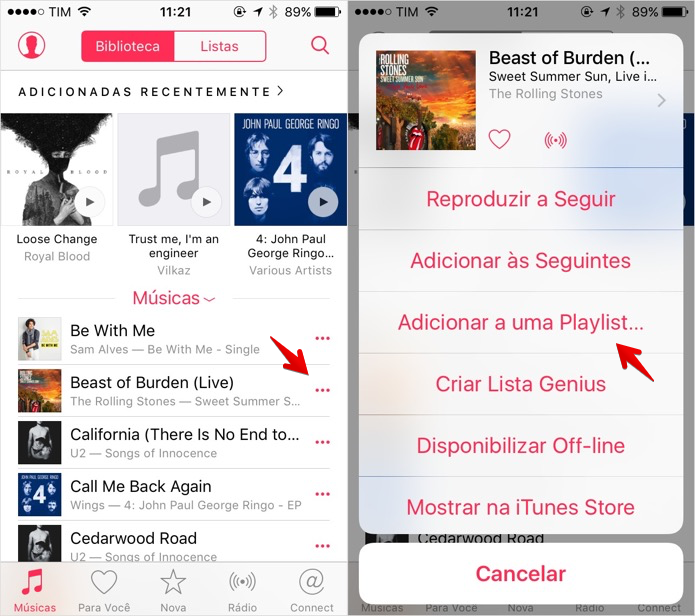 Adicionando músicas a uma playlist (Foto: Reprodução/Helito Bijora) Adicionando músicas a uma playlist (Foto: Reprodução/Helito Bijora)
