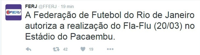 Twitter Ferj - Fla-Flu em São Paulo (Foto: Reprodução / Twitter)