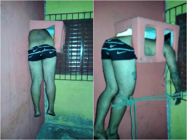 Homem ficou pendurado em caixa de ar-condicionado  (Foto: Arquivo pessoal)
