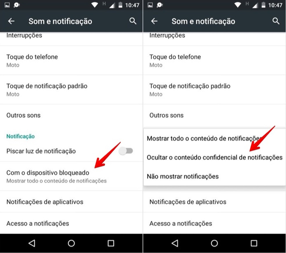 Escondendo o conteúdo das notificações do Android (Foto: Reprodução/Helito Bijora)