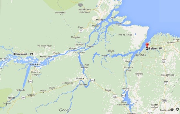 Mapa mostra localização de Oriximiná em relação a Belém, capital do estado do Pará (Foto: Google Maps/Reprodução)