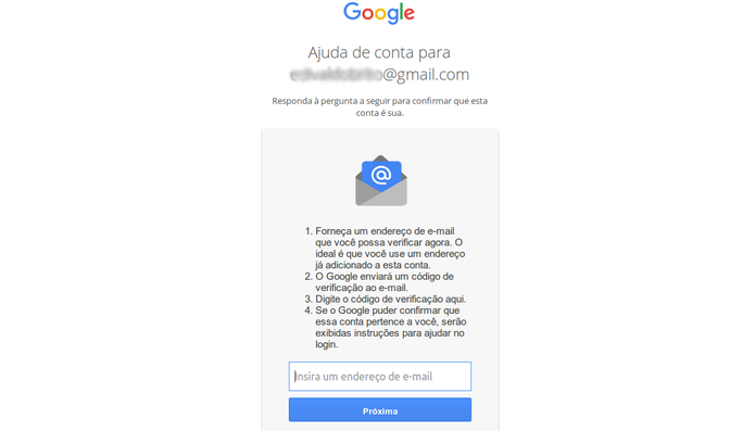 Digitando um e-mail para receber o código de verificação (Foto: Reprodução/Edivaldo Brito)