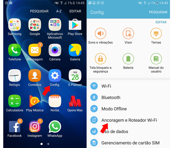 Acessando as configurações do Android para definir o Galaxy J5 Metal como roteador (Foto: Reprodução/Ana Marques) Acessando as configurações do Android para definir o Galaxy J5 Metal como roteador (Foto: Reprodução/Ana Marques)