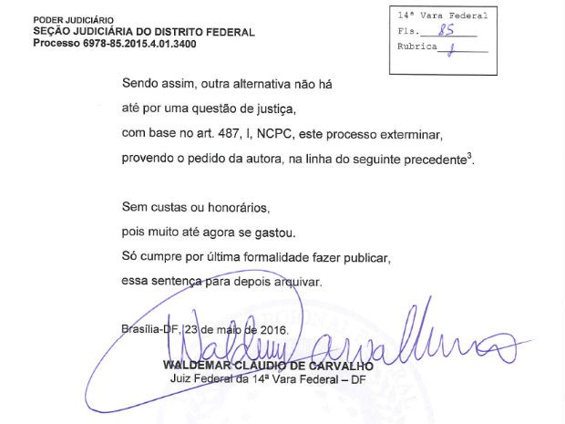 Trecho de sentença escrita em versos por juiz federal do Distrito Federal (Foto: Reprodução)