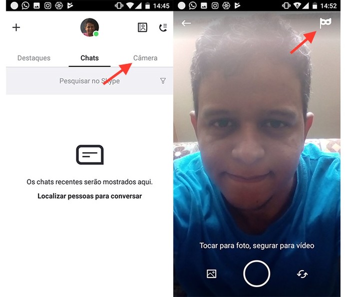 Instrução para usar a câmera do Skype para Android (Foto: Reprodução/Marvin Costa) Instrução para usar a câmera do Skype para Android (Foto: Reprodução/Marvin Costa)